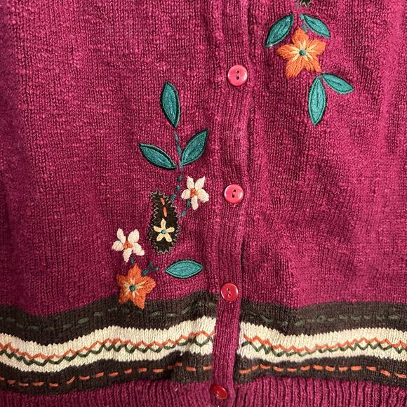 Classic Elements Cotton blend floral embroidered‎ button up sweater vest - Picture 4 of 6